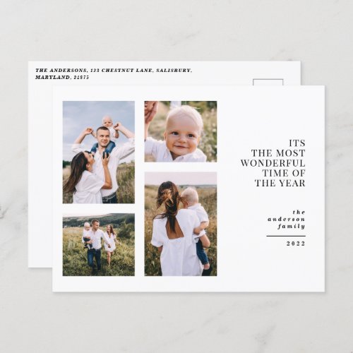 Most wonderful time christmas multi photo  announc holiday postcard
