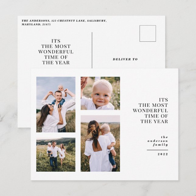 Most wonderful time christmas multi photo  announc holiday postcard (Front/Back)