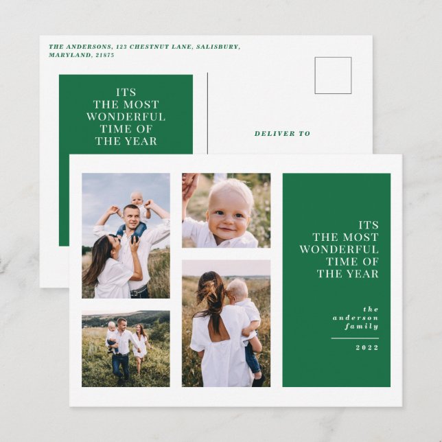 Most wonderful time christmas multi photo  announc holiday postcard (Front/Back)