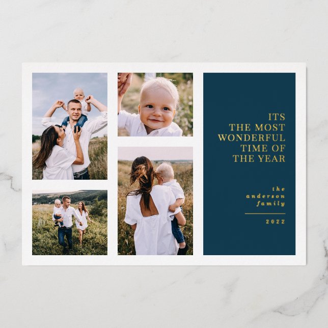 Most wonderful time christmas multi photo  foil ho foil holiday card (Front)