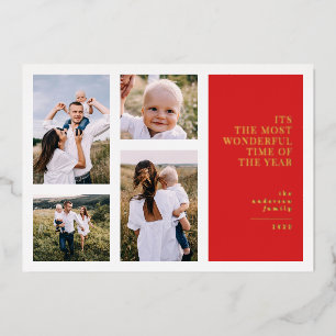 Most wonderful time christmas multi photo  foil ho holiday card