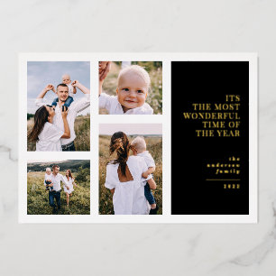 Most wonderful time christmas multi photo  foil holiday card
