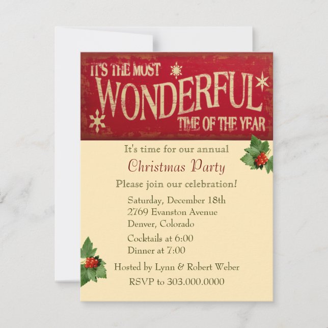 Most Wonderful Time Christmas Party Invitation (Front)