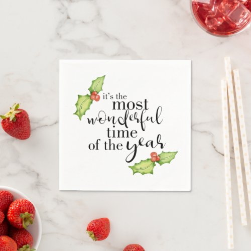 Most Wonderful Time Christmas Quote Calligraphy Napkins