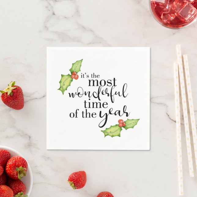 Most Wonderful Time Christmas Quote Calligraphy Napkins (Insitu)