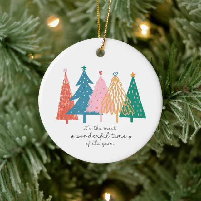 Most Wonderful Time Christmas Tree Holiday Ceramic Ornament (Tree)