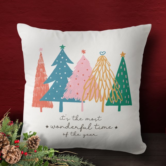 Most Wonderful Time Christmas Tree Holiday Throw Pillow (Creator Uploaded)