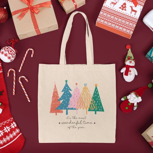 Most Wonderful Time Christmas Tree Holiday Tote Bag