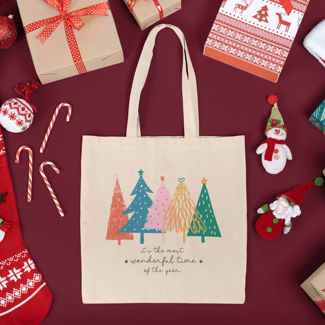 Most Wonderful Time Christmas Tree Holiday Tote Bag (Creator Uploaded)