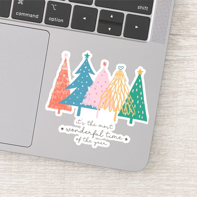 Most Wonderful Time Christmas Tree Holiday Vinyl Sticker (Detail)