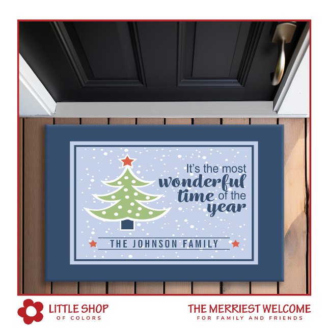 Most Wonderful Time Christmas Tree Personalized Doormat (Creator Uploaded)