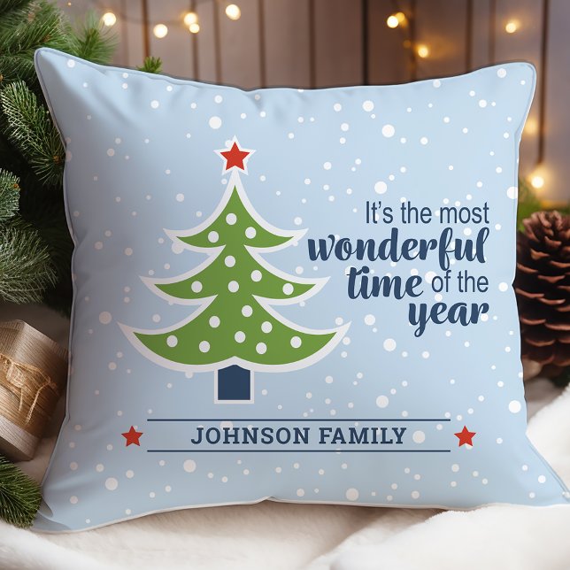 Most Wonderful Time Christmas Tree Throw Pillow (Creator Uploaded)