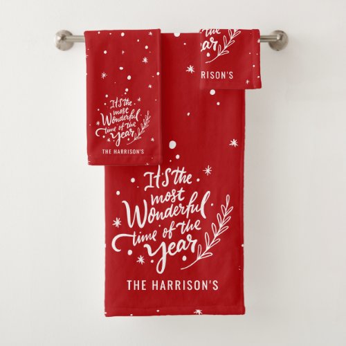 Most Wonderful Time Festive Christmas Personalized Bath Towel Set