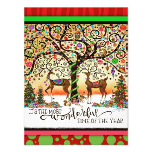 Most Wonderful Time Festive Deer Tree Christmas Photo Print
