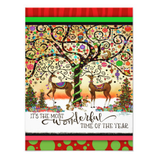 Most Wonderful Time Festive Deer Tree Christmas Photo Print