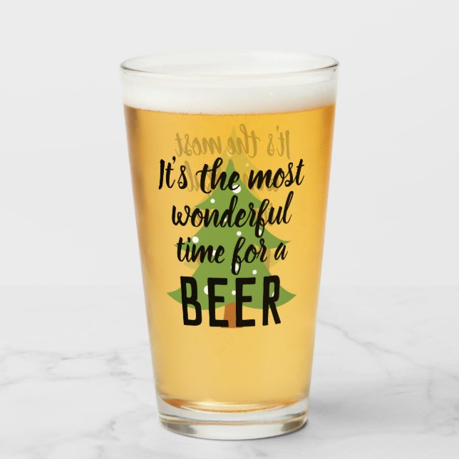 Most Wonderful Time for a Beer Funny Christmas Glass (Front Filled)