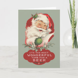Most Wonderful Time For a Beer Santa Christmas Holiday Card