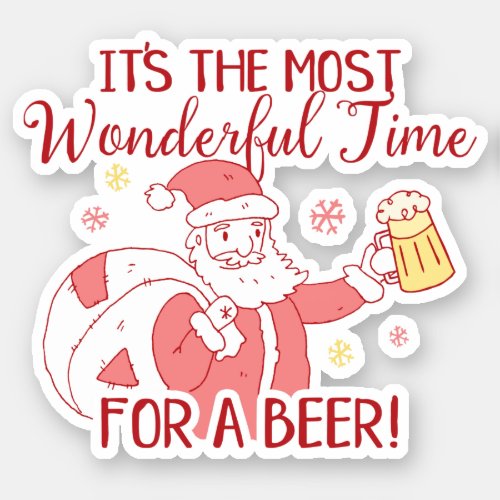 Most Wonderful Time for a Beer Santa Contour Cut Sticker