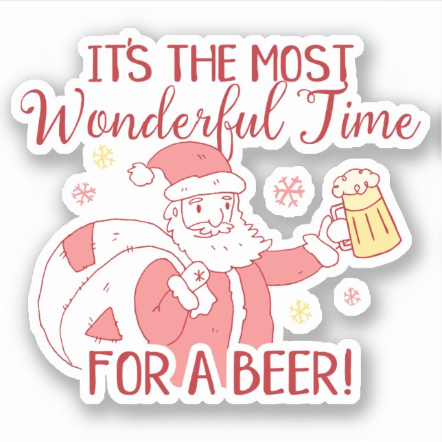 Most Wonderful Time for a Beer Santa Contour Cut Sticker (Front)