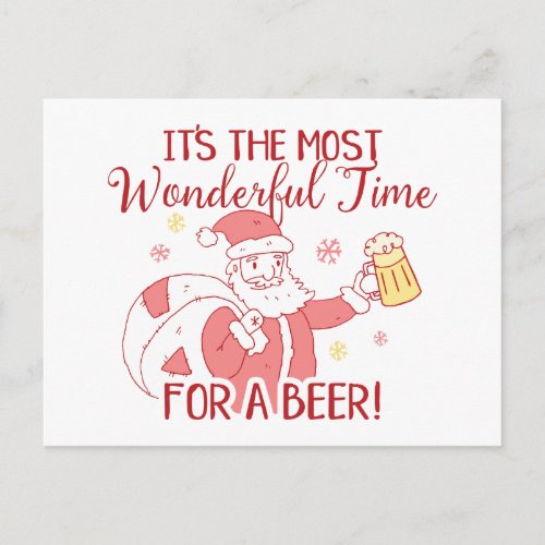 Most Wonderful Time for a Beer Santa Holiday Postcard