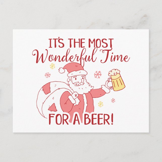 Most Wonderful Time for a Beer Santa Holiday Postcard (Front)