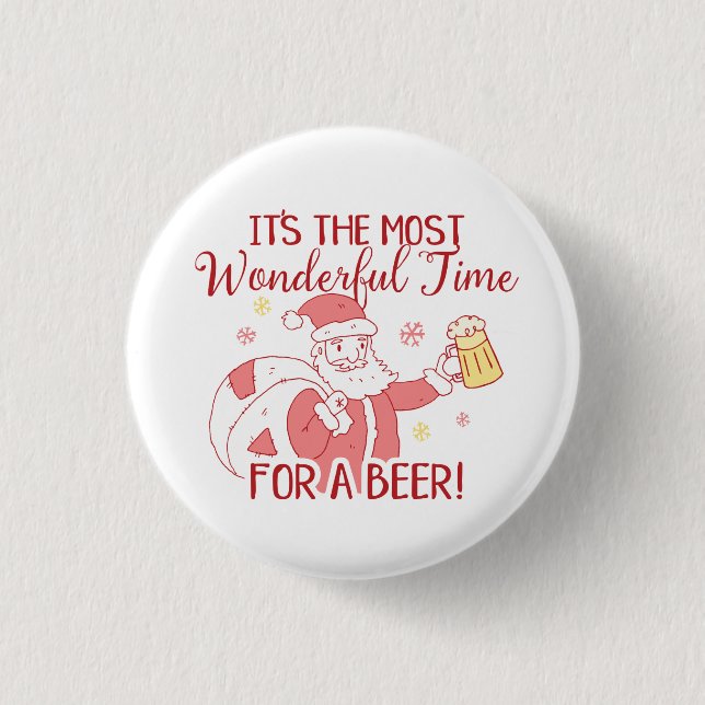 Most Wonderful Time for a Beer Santa Pinback Button (Front)