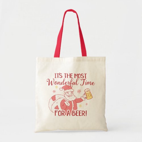 Most Wonderful Time for a Beer Santa Tote Bag