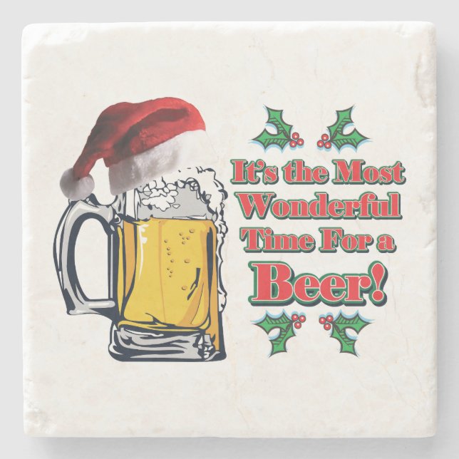 Most Wonderful Time for a Beer Stone Coaster (Front)