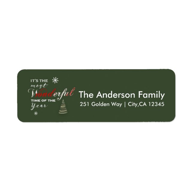 MOST WONDERFUL TIME Green Holiday Address Label (Front)