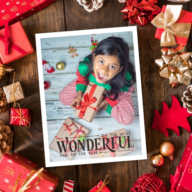 Most wonderful time kid photo fun Christmas Holiday Postcard (Creator Uploaded)
