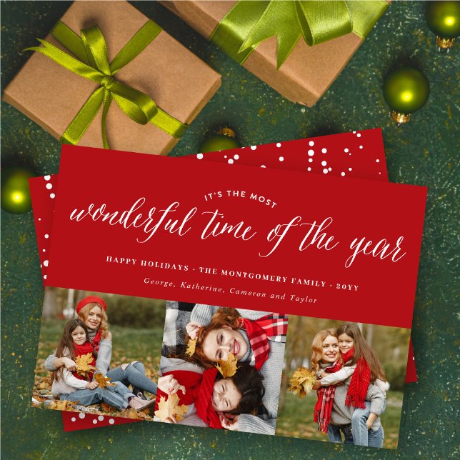 Most Wonderful Time Of The Year 3 Photo Collage Holiday Card (Creator Uploaded)