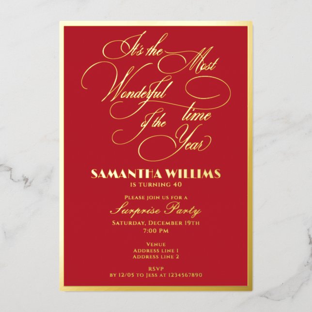 Most Wonderful Time of the Year Any Age Birthday Foil Invitation (Front)