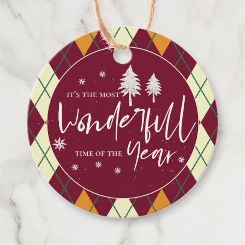 Most Wonderful Time Of  The Year Argyle Christmas  Favor Tags