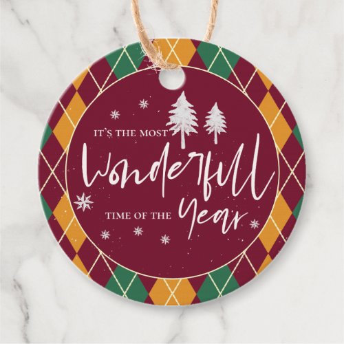 Most Wonderful Time Of  The Year Argyle Christmas Favor Tags