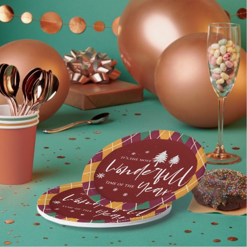 Most Wonderful Time Of  The Year Argyle Christmas Paper Plates