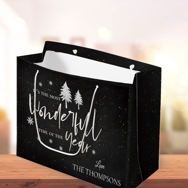 Most Wonderful Time of The Year Black Christmas Large Gift Bag (Creator Uploaded)