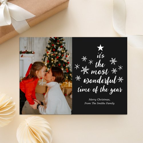 Most Wonderful Time of The Year Black Script Photo Holiday Card