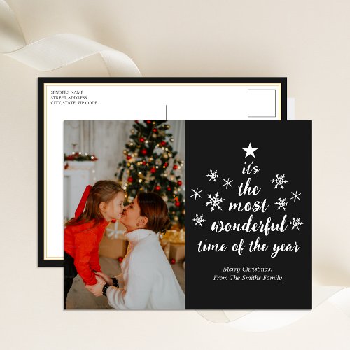 Most Wonderful Time of The Year Black Script Photo Holiday Postcard
