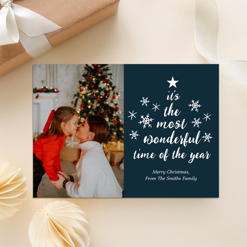 Most Wonderful Time of The Year Blue Script Photo Holiday Card