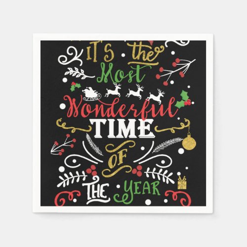 Most Wonderful Time of the Year Christmas Holiday Paper Napkins