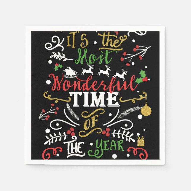 Most Wonderful Time of the Year Christmas Holiday Paper Napkins (Front)