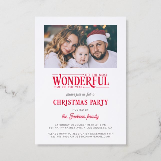 Most wonderful time of the year Christmas party Letterpress Photo Cards (Front)