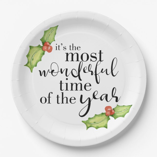 Most Wonderful Time of the Year Christmas Quote Paper Plates (Front)