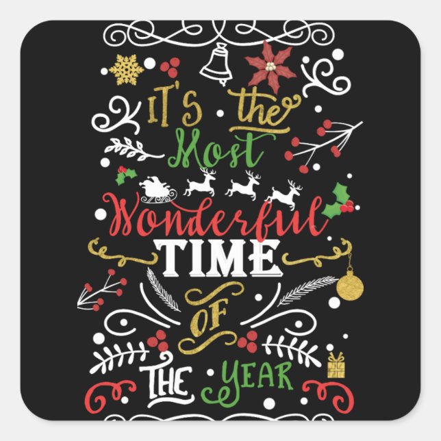 Most Wonderful Time of the Year Christmas Square Sticker (Front)
