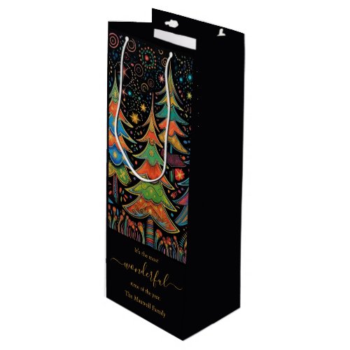 Most wonderful time of the year colorful trees  wine gift bag