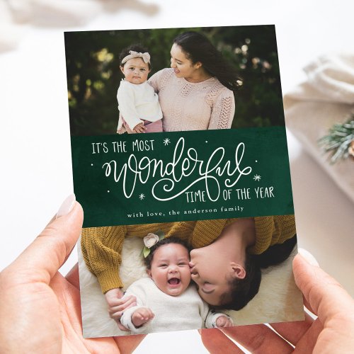 Most Wonderful Time of the Year Green Photo Holiday Card