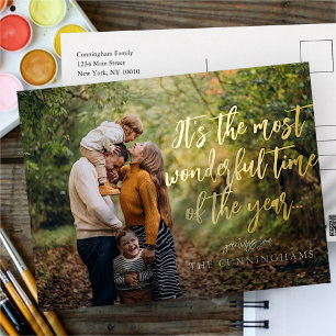 Most Wonderful time of the Year Modern Photo Foil Holiday Postcard