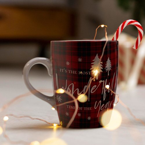 Most Wonderful Time Of The Year Plaid Christmas Coffee Mug