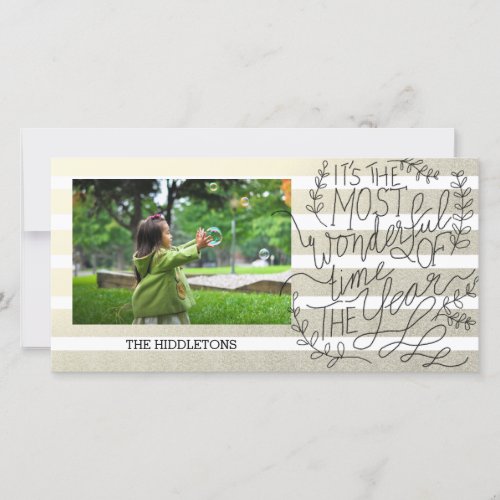 Most Wonderful Time Of The Year Script Gold Stripe Holiday Card