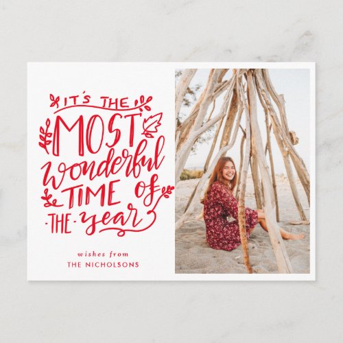 Most Wonderful Time Of The Year  Script Holiday Postcard